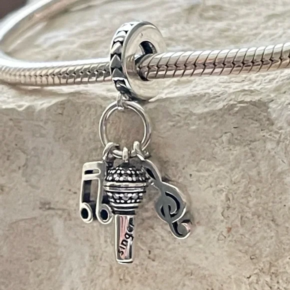Singer Music Charm, fits Charm Bracelet, S925 Silver, Microphone Charm, Music - Picture 4 of 5